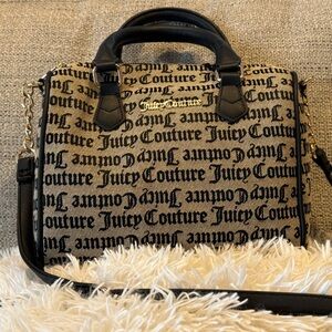 Juicy Couture Black and Beige Monogram Satchel with Gold Accent